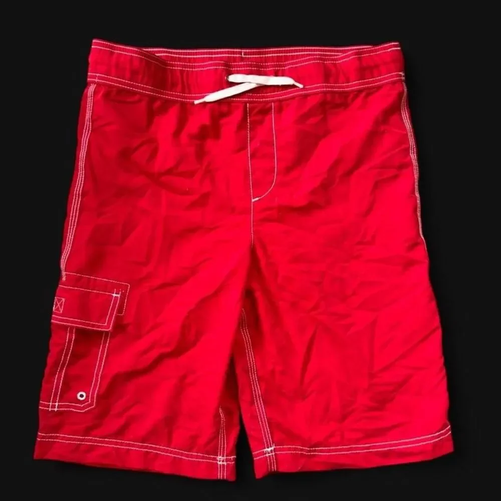 Lands' End Kids Retro-like Red Swim Trunks